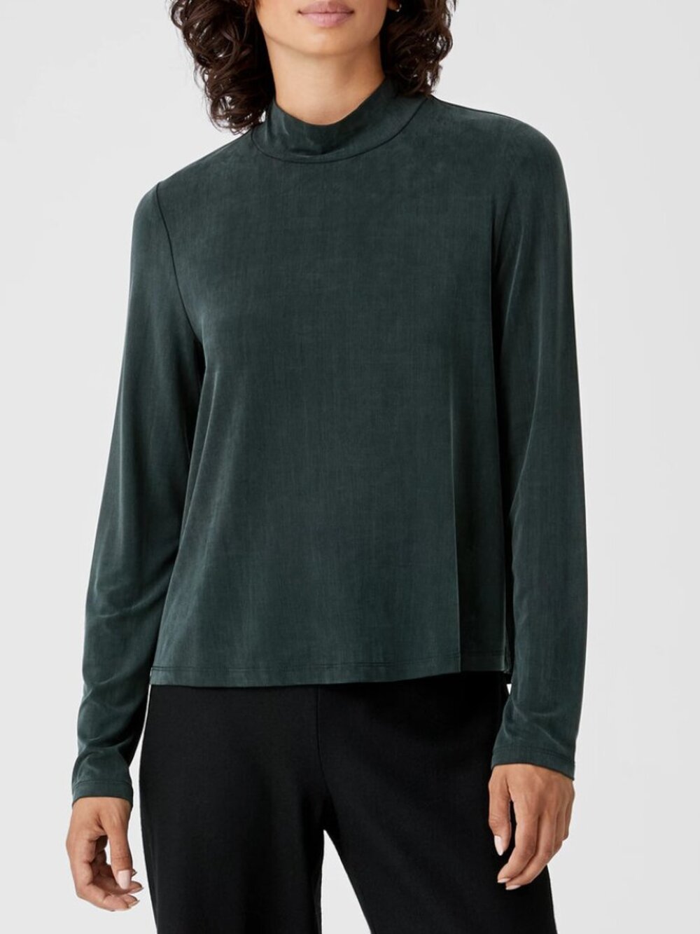 Eileen Fisher Sandwashed Cupro Knit Mock Neck Top L